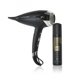 ghd helios black hair dryer pack + total volume body goals mousse